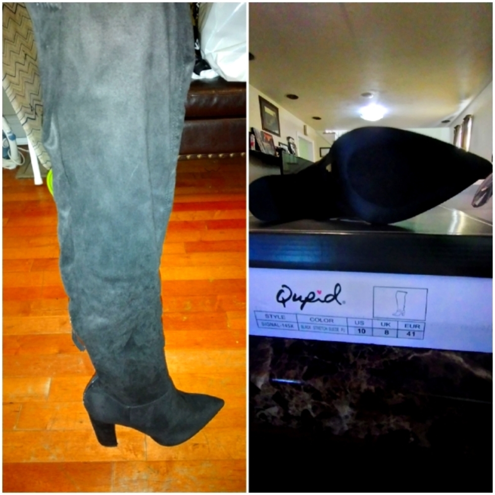 Over the knee pointy boot heeled